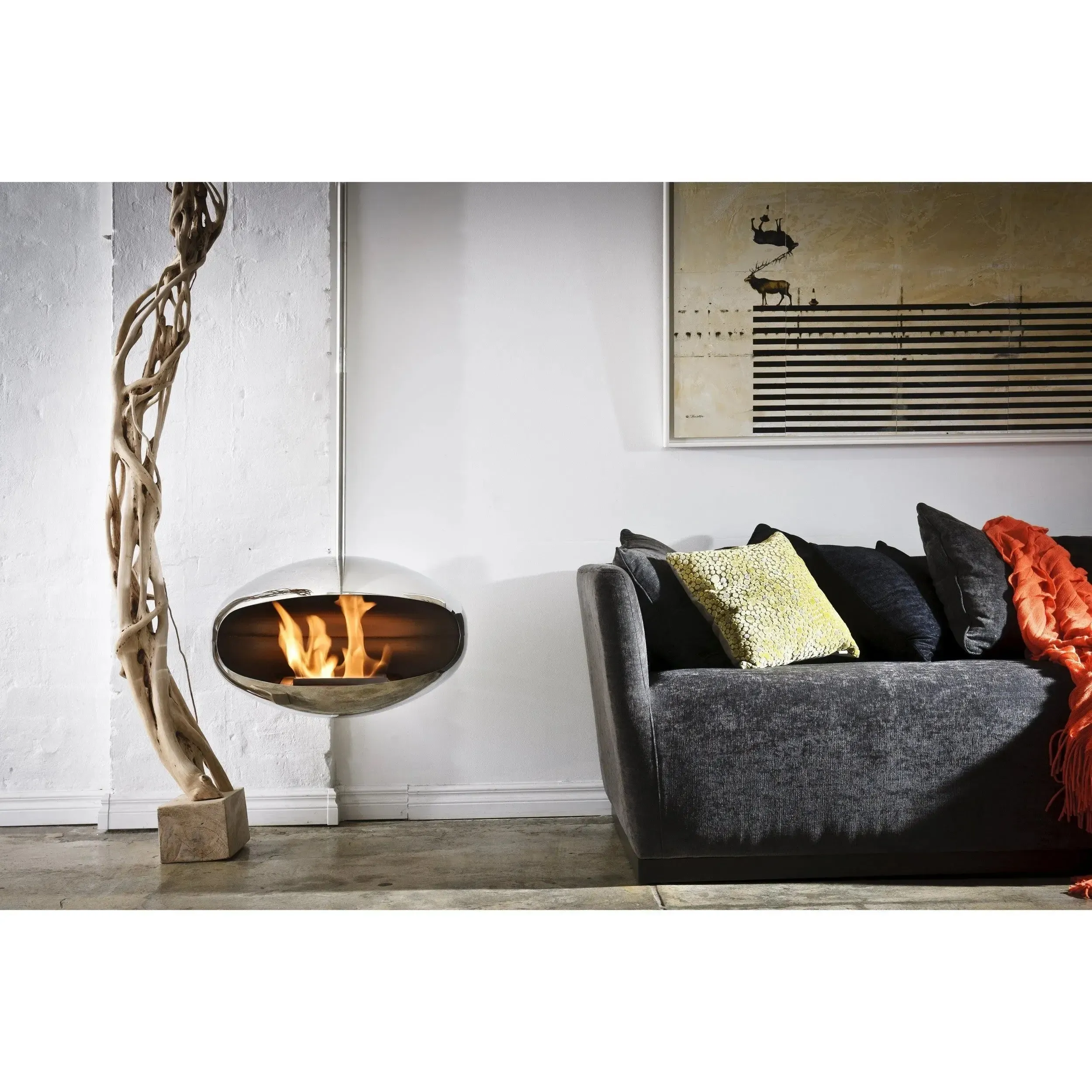 Cocoon Aeris Hanging Ethanol Fireplace - Stainless Steel With Angled Pole - Image 3