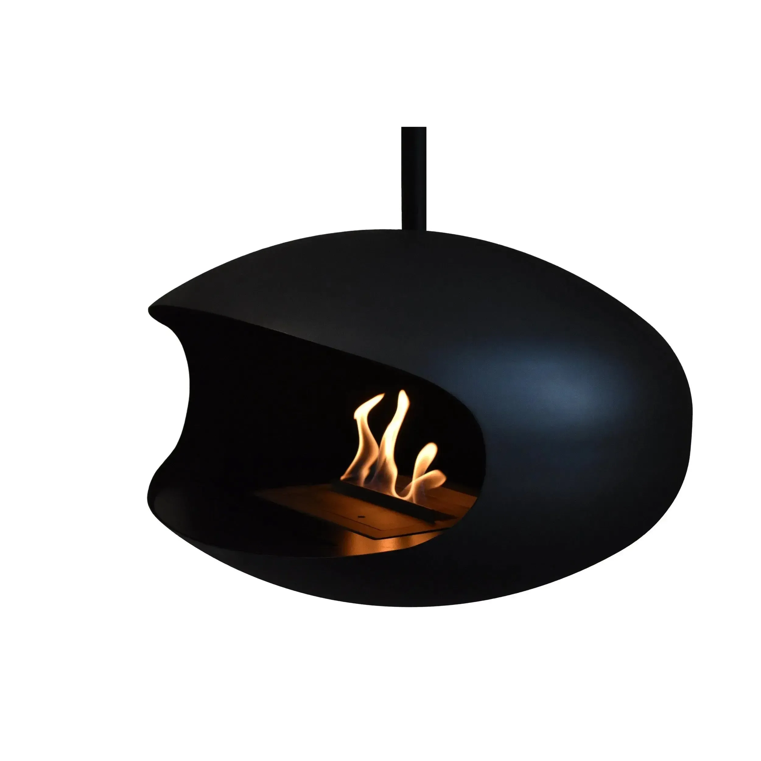 Cocoon Aeris Hanging Ethanol Fireplace - Matt Black With Angled Pole - Image 11