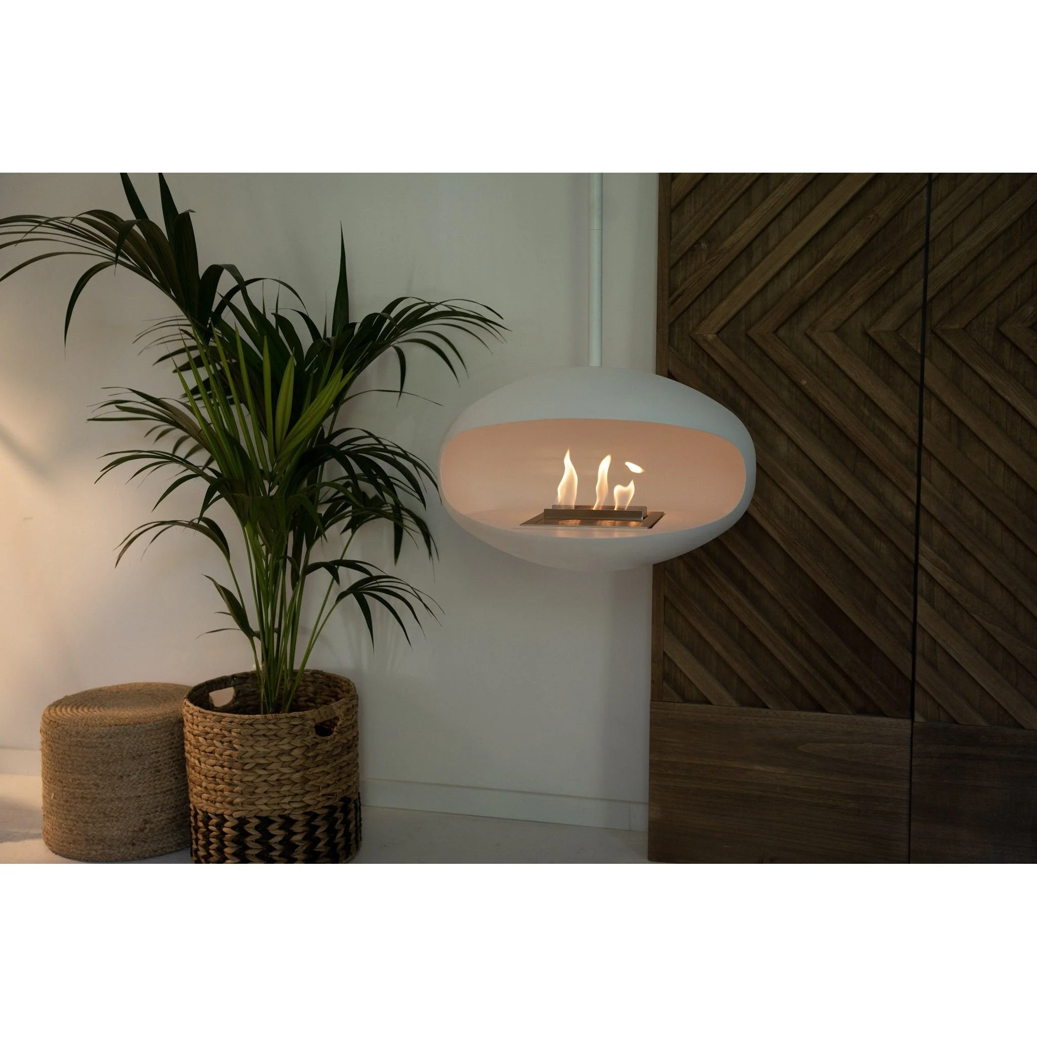 Cocoon Aeris Hanging Ethanol Fireplace - Matt White With Straight Pole - Image 3