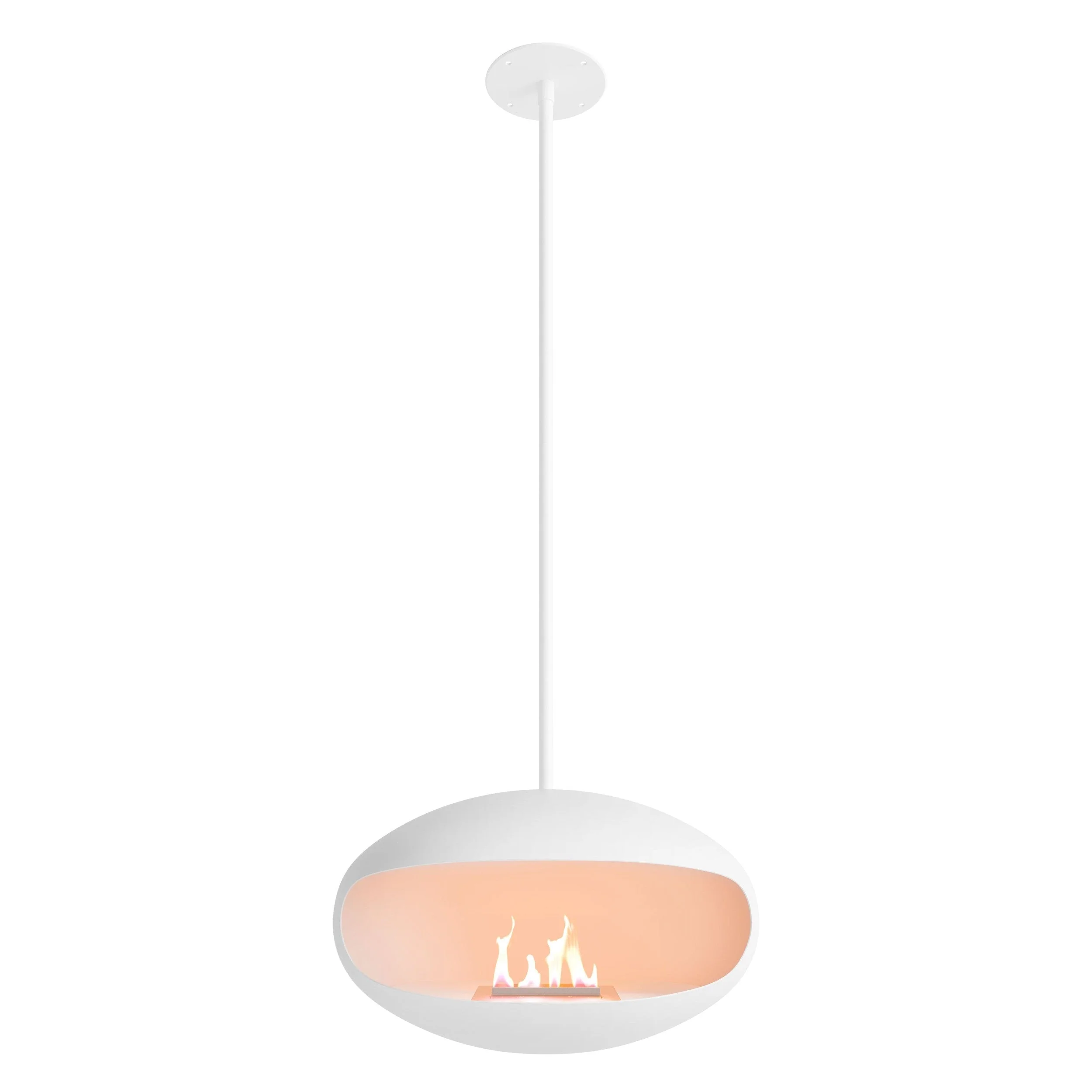 Cocoon Aeris Hanging Ethanol Fireplace - Matt White With Straight Pole - Image 6