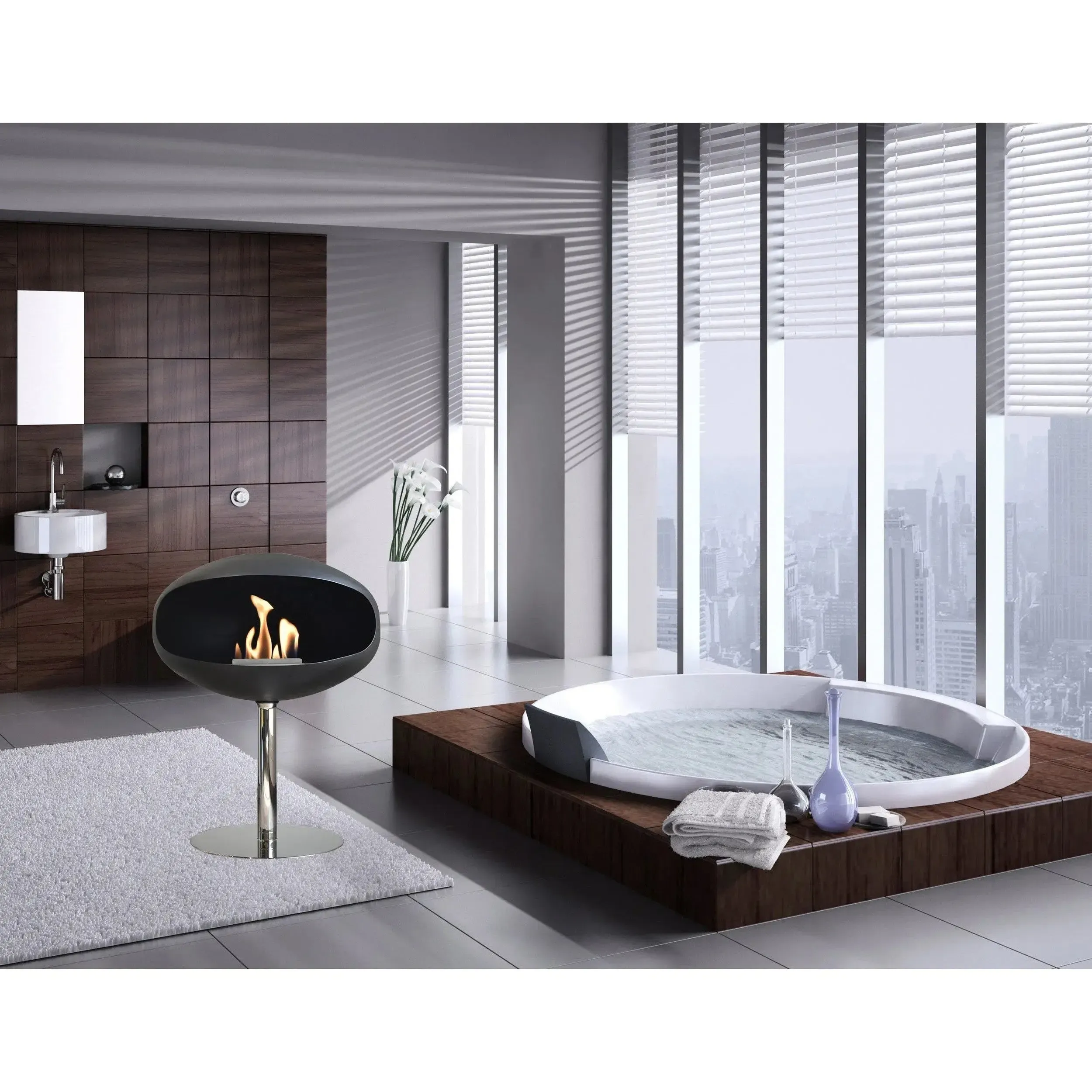 Cocoon Pedestal Standing Ethanol Fireplace - Matt Black - Image 4