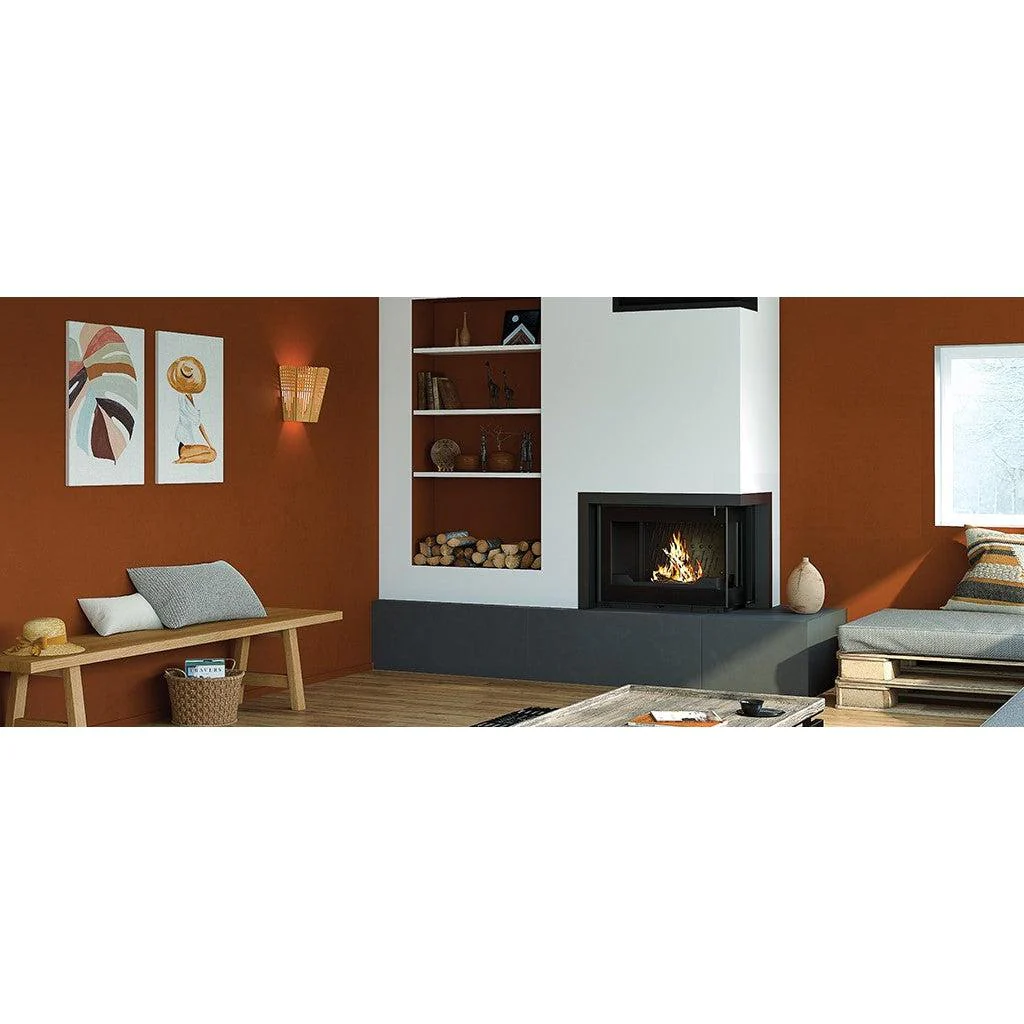 Seguin Europa 7 Wood Fireplace With Right Sided Glass & Black Line Glass & Lift - Image 4